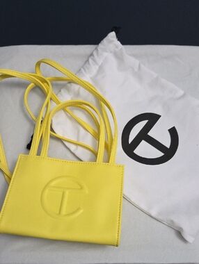 Telfar Yellow Embossed Logo Crossbody Bag
